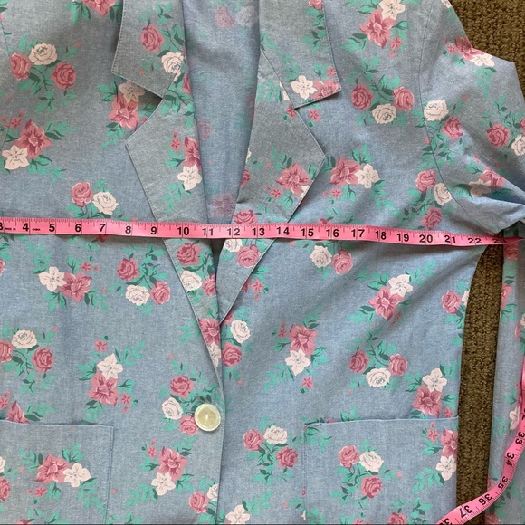 Vintage cotton denim floral print blazer M - Picture 7 of 15